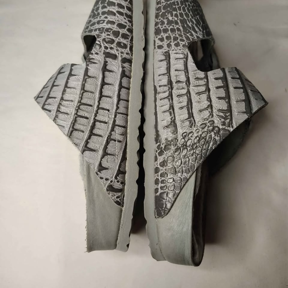 Birkenstock Silver Crocodile Pattern Sandals - image 6